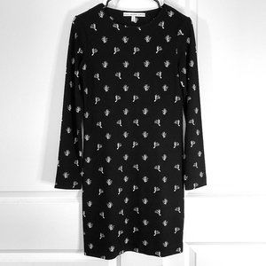 & Other Stories Black White Shift Mini Long Sleeve Dress Cactus Print 4